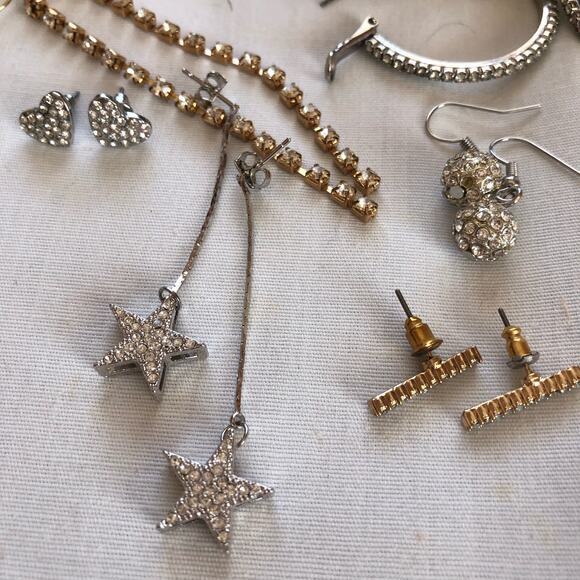 Bundle of 13 Earrings Silver tone Rhinestones Formal Prom Wedding Special Event - Picture 2 of 16